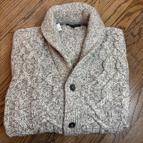 NWT Banana Republic Heritage Shawl Collar Cardigan - Italian Yarn Gray/Cream XL - Picture 2 of 7